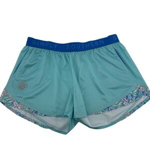 Simply Southern Women's XL Teal Athletic Shorts Blue Elastic Waist XL Pockets